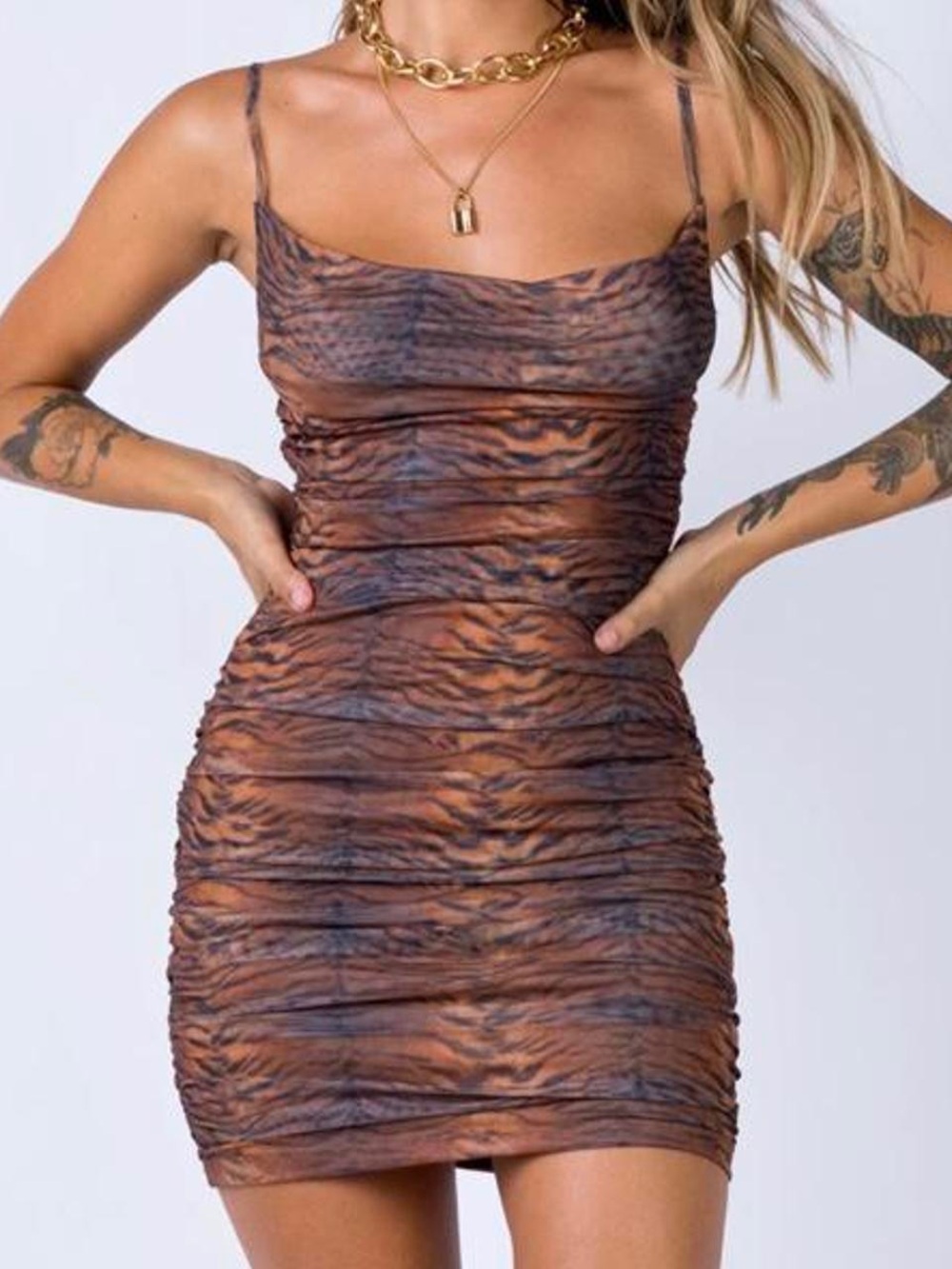 Princess Polly Harlan Mini Dress Brown Tiger Print